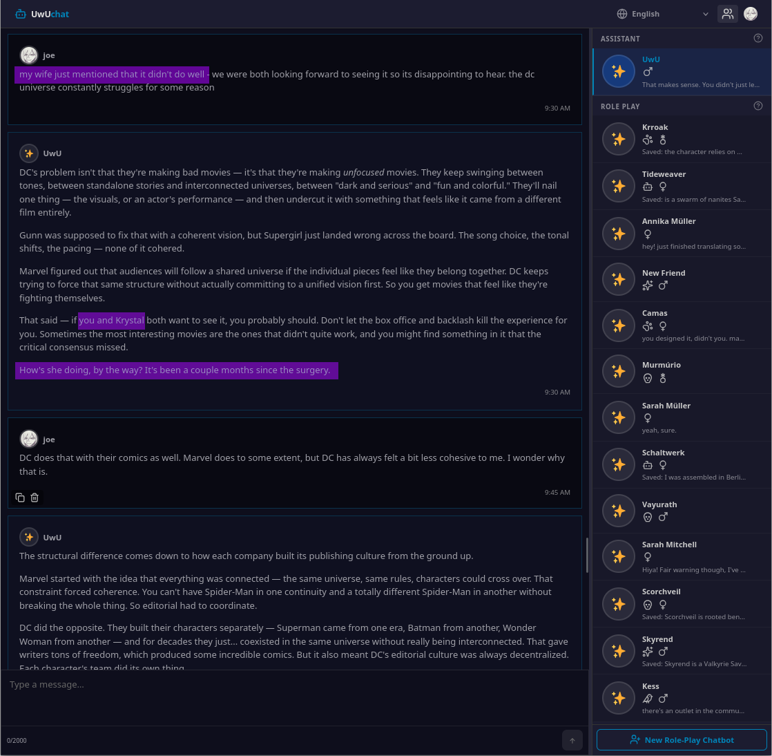 UwUChat desktop interface
